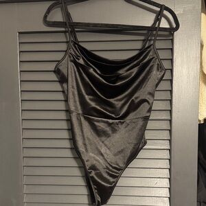 SHEIN Black Satin Cowl Neck Bodysuit